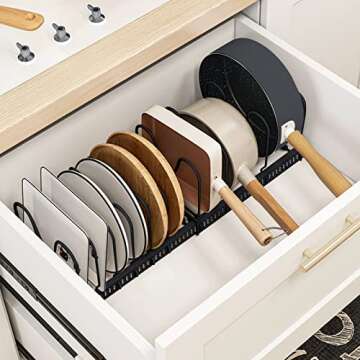 BesChase Pots and Pans Organizer with Adjustable Dividers