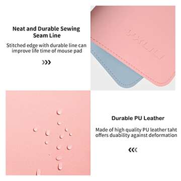 YXLILI Mouse Pad, Dual-Sided PU Leather Mouse Mat, Waterproof Ultra Smooth Mousepads with Stitched Edge Computer Mouse Pads for Gaming Office Work Home