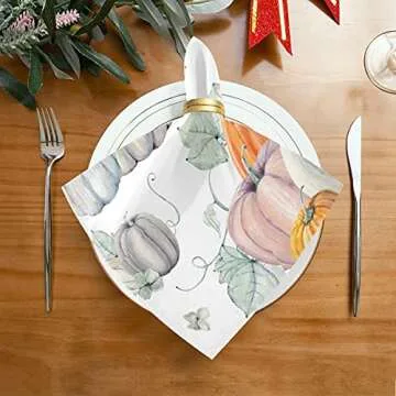 Thanksgiving Table Napkin Cloth Set of 4 Autumn Pumpkin Cloth Napkins 20x20in Washable Wrinkle Free ...