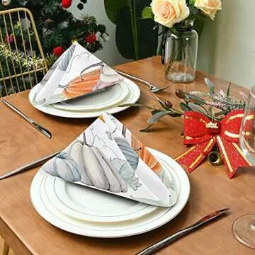 Thanksgiving Table Napkin Cloth Set of 4 Autumn Pumpkin Cloth Napkins 20x20in Washable Wrinkle Free Dinner Napkin for Fall Wedding Parties Restaurant Decor Everyday Use