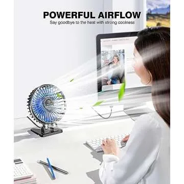 JZCreater USB Desk Fan, Mini Fan Portable, 3 Speeds Desktop Table Cooling Fan, Plug in Power Fan, Ro...
