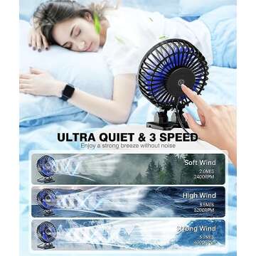 JZCreater USB Desk Fan, Mini Fan Portable, 3 Speeds Desktop Table Cooling Fan, Plug in Power Fan, Rotation Strong Wind, Quiet Personal Small Fan for Home Desktop Office Travel Bedroom, Black Blue