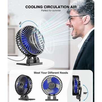 JZCreater USB Desk Fan, Mini Fan Portable, 3 Speeds Desktop Table Cooling Fan, Plug in Power Fan, Rotation Strong Wind, Quiet Personal Small Fan for Home Desktop Office Travel Bedroom, Black Blue