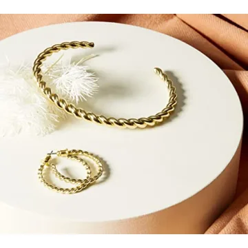 PAVOI 14K Gold Plated Twisted Chunky Bangle Bracelet