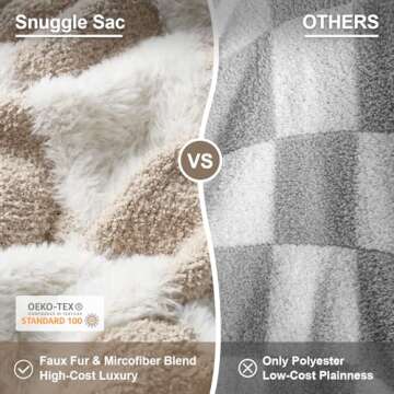 Snuggle Sac Checkered Throw Blanket Faux Fur Microfiber Blankets for Couch,Cozy Soft Warm Blanket fo...