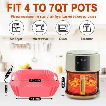 Air Fryer Silicone Liners Square 2 Pack 7.1 Inch Airfryer Liners 4-7 QT Reusable Air Fryer Liners Si...