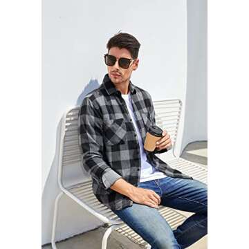 Alex Vando Mens Button Down Shirts Regular Fit Long Sleeve Casual Plaid Flannel Shirt.Grey/Black,L