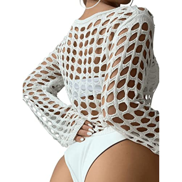 Floerns Women's Bathing Suit Crochet Kimono Cover Up Top
