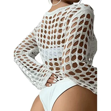 Floerns Women's Bathing Suit Crochet Kimono Cover Up Top