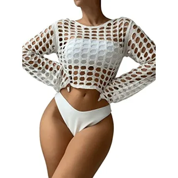 Floerns Women's Bathing Suit Crochet Kimono Cover Up Top