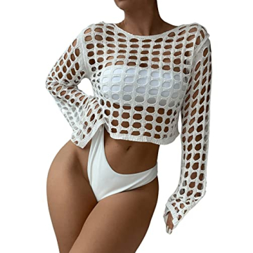 Floerns Women's Bathing Suit Crochet Kimono Cover Up Top