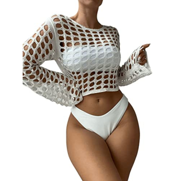Floerns Women's Bathing Suit Crochet Kimono Cover Up Top