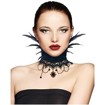 L'VOW Black Feather Choker Necklace Gothic Jewelry Vampire Neck Chain Steampunk Tattoo Lace Accessor...