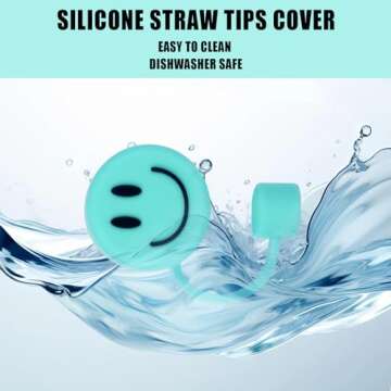 Whaline 4Pcs Smile Face Straw Covers Silicone Reusable Straw Topper Double Sided Pattern Straw Tip Covers 10mm 0.4 Inch for 30 & 40 OZ Tumbler with Handle（Pink,Purple,Mint Green,Cream Color）