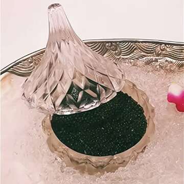 DUEBEL Glass Caviar Chiller Server Set Plus 2 pcs. x Mother of Pearl Caviar Spoon 3.15" – Universa...