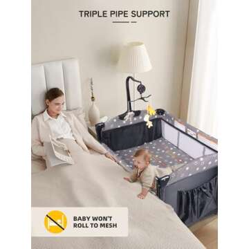 BIUSIKAN Bedside Bassinet for Baby, Baby Crib with Mosquito Net, Mattress, Diaper Changer, Baby Play...