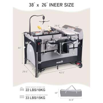 BIUSIKAN Bedside Bassinet for Baby, Baby Crib with Mosquito Net, Mattress, Diaper Changer, Baby Playpen for Newborn to Toddles, Portable Crib for Baby, Pack and Play with Bassinet, 5 in 1 Bedside Crib