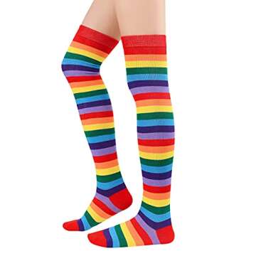 Women's Thigh High Stockings Striped Cosplay Over the Knee Tube Socks Long Boot Leg Warmers for Dail...