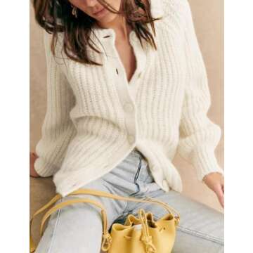 Bianstore Women's Casual Long Sleeve Crewneck Button Down Cardigan Sweater Knit Outwear(Apricot-XS)