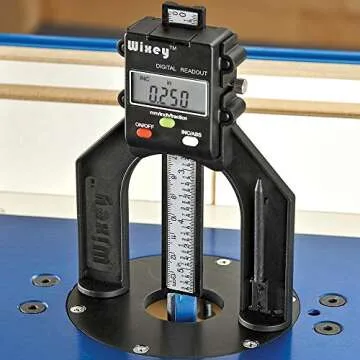 Wixey WR25 Mini 3" Digital Height Gauge for Woodworking, Displays Inches with Fractions or Millimeters, Magnetic Feet, Locking Rule, Digital Depth Gauge for Table Saw Blades, Routers, and DIY Projects