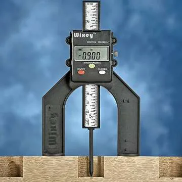 Wixey WR25 Mini 3" Digital Height Gauge for Woodworking, Displays Inches with Fractions or Millimeters, Magnetic Feet, Locking Rule, Digital Depth Gauge for Table Saw Blades, Routers, and DIY Projects