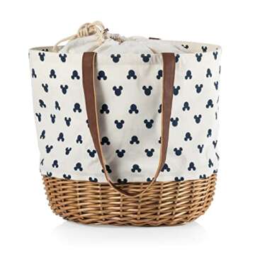 PICNIC TIME - Disney Classic Mickey Silhouette Coronado Canvas and Willow Basket Tote - Picnic Baske...