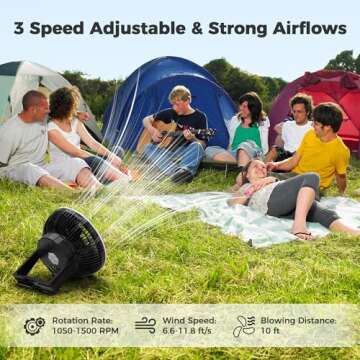 Camping Fan with LED Lantern, 8-Inch Portable Camping Fan, 10000mAh Rechargeable Battery Operated Tent Fan, 3 Speeds Table Fan with Light & Hook for Camping RV Travel Jobsite Hurricane Power Outage