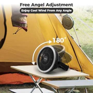 Camping Fan with LED Lantern, 8-Inch Portable Camping Fan, 10000mAh Rechargeable Battery Operated Tent Fan, 3 Speeds Table Fan with Light & Hook for Camping RV Travel Jobsite Hurricane Power Outage