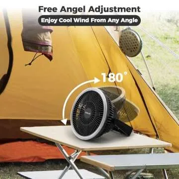 Camping Fan with LED Lantern, 8-Inch Portable Camping Fan, 10000mAh Rechargeable Battery Operated Tent Fan, 3 Speeds Table Fan with Light & Hook for Camping RV Travel Jobsite Hurricane Power Outage