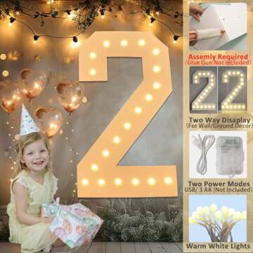 LOBOOM 3FT Light Up Numbers, White Giant Marquee Number Mosaic Number for 16th Birthday Backdrop Ann...