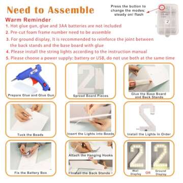 LOBOOM 3FT Light Up Numbers, White Giant Marquee Number Mosaic Number for 16th Birthday Backdrop Anniversary Decorations Large Numbers for Party Wedding Decor, Pre-Cut Foam Frame Number 16