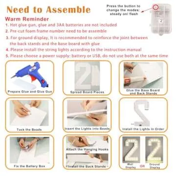 LOBOOM 3FT Light Up Numbers, White Giant Marquee Number Mosaic Number for 16th Birthday Backdrop Anniversary Decorations Large Numbers for Party Wedding Decor, Pre-Cut Foam Frame Number 16