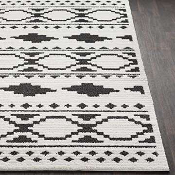Hauteloom Amoret 5' 3" x 7' 3" Bohemian Farmhouse Shag - Charcoal Black and White Moroccan Area Rug - Rectangle - 65% Polypropylene 35% Polyester