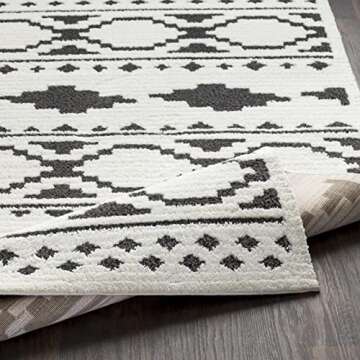 Hauteloom Amoret 5' 3" x 7' 3" Bohemian Farmhouse Shag - Charcoal Black and White Moroccan Area Rug - Rectangle - 65% Polypropylene 35% Polyester