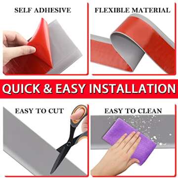 Vinyl Wall Base Baseboard Molding Trim 4" Flexible Self Adhesive Rubber Wall Base Moulding Trim Peel...