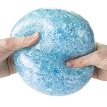 Giant Ice Stress Ball - Super Size Stress Fidget Toy Filled with Bingsu Beads - Shiny, Crystal Beads Look Just Like Shaved Ice! - Comes in 3 Soft Colors - Assorted ea Blue, White, & Pink!