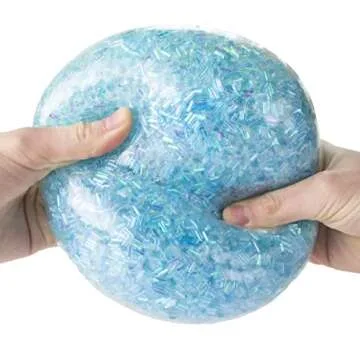 Giant Ice Stress Ball - Super Size Stress Fidget Toy Filled with Bingsu Beads - Shiny, Crystal Beads Look Just Like Shaved Ice! - Comes in 3 Soft Colors - Assorted ea Blue, White, & Pink!