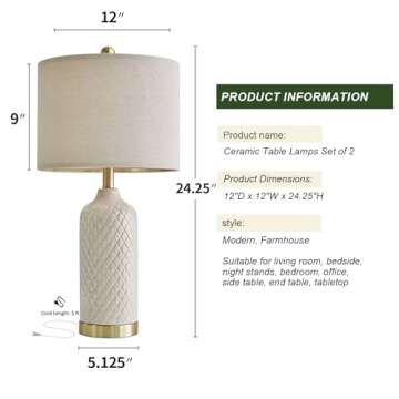 G-SAFAVA 24.25" Table Lamps Set of 2 Modern Ceramic Lamps for Living Room Bedside Lamps Gold Lamps f...