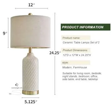 G-SAFAVA 24.25" Table Lamps Set of 2 Modern Ceramic Lamps for Living Room Bedside Lamps Gold Lamps f...