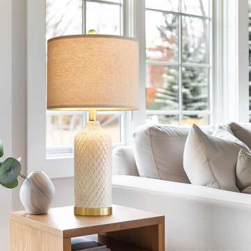 G-SAFAVA 24.25" Table Lamps Set of 2 Modern Ceramic Lamps for Living Room Bedside Lamps Gold Lamps for Night Stands Boho Bedroom Lamps Farmhouse Side Table Lamps End Table Lamps