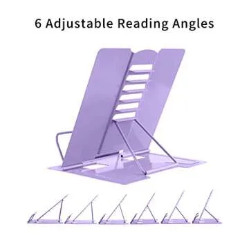 MSDADA Book Stand Metal Reading Rest Book Holder Adjustable Cookbook Documents Holder Portable Sturdy Bookstands for Recipes Textbooks with Page Clips Birthday Gifts for Girls Mom Students(Purple)