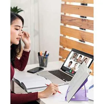 MSDADA Book Stand Metal Reading Rest Book Holder Adjustable Cookbook Documents Holder Portable Sturdy Bookstands for Recipes Textbooks with Page Clips Birthday Gifts for Girls Mom Students(Purple)