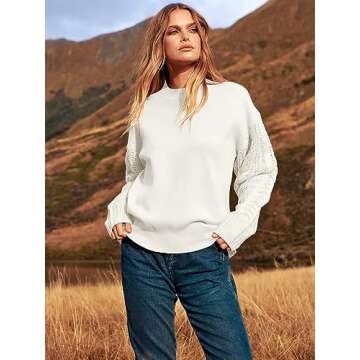 ANRABESS Women's Crewneck Cable Knit Long Sleeve Oversized Cozy Casual Chunky 2024 Fall Pullover Sweater Tops Trendy Outfits Cream White Medium
