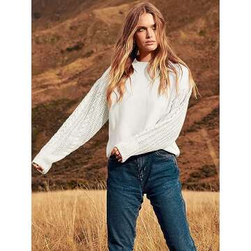 ANRABESS Women's Crewneck Cable Knit Long Sleeve Oversized Cozy Casual Chunky 2024 Fall Pullover Sweater Tops Trendy Outfits Cream White Medium