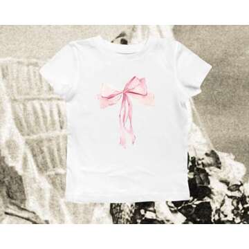 Graphic Crop Tops Womens Teen Girls Y2k Short Sleeve Bow Print Baby Tee Aesthetic 2000s 90s Shirt Egirl Clothing (Bowknot Red, M)