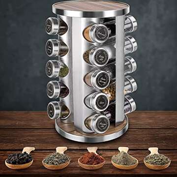 CAM2 Rotating Spice Rack with Free Spice Jar Resend for 5 Years, Spice rack organizer for countertop, Seasoning organizer stainless steel, For Kitchen Cabinet Organizer(Wood)