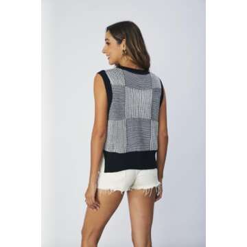 SOLY HUX Women's Sleeveless V Neck Sweater Vest Trendy Pullover Knitwear Tank Tops Black and White