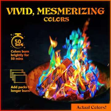 MEKER Fire Color Changing Packets - Fire Pit, Campfires, Outdoor Fireplaces, Bonfire - Magic Colorful Changing Fire - Perfect Fire Camping Accessories for Kids & Adults (12 Pack)