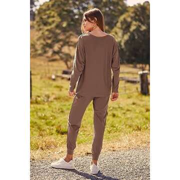 PRETTYGARDEN Women's Fall Fashion Outfits 2 Piece Sweatsuit Long Sleeve Pullover Long Pants Ribbed Matching Lounge Set (Coffee,Medium)