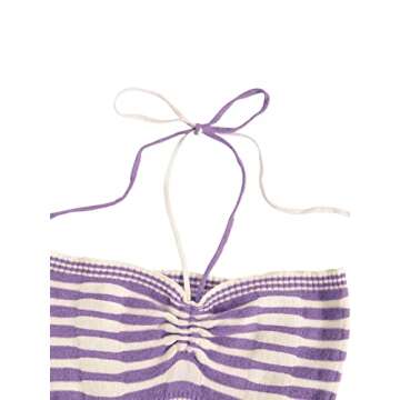 SweatyRocks Women's Striped Tie Backless Halter Top Sleeveless Knitted Crop Cami Tank Purple S